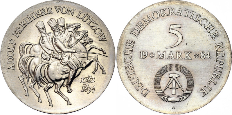 Germany - DDR 5 Mark 1984 A. KM# 98, N# 43328; Nickel Brass; 150th Anniversary -...