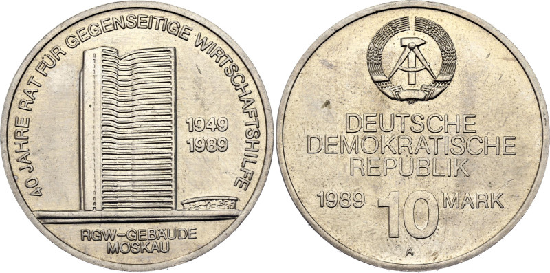 Germany - DDR 10 Mark 1989 A. KM# 126, N# 43350; Nickel Brass; 40 years of Counc...