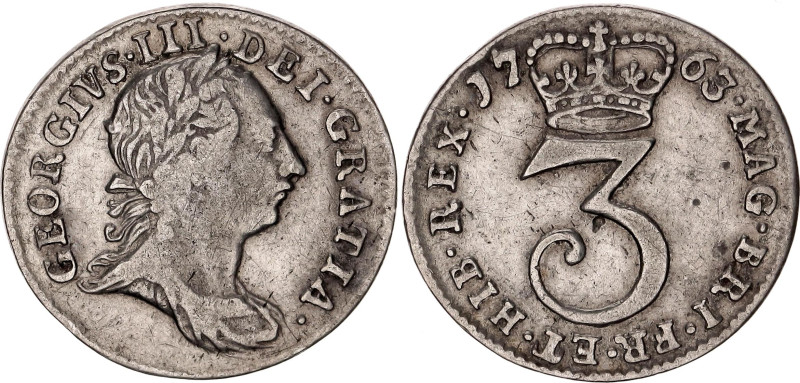 Great Britain 3 Pence 1763. KM# 591, Sp# 3753, N# 13145; Silver 1.5 g.; George I...