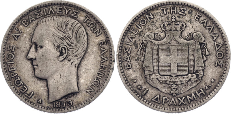 Greece 1 Drachme 1873 A. KM# 38, N# 7224; Silver 4.91 g.; George I; VF