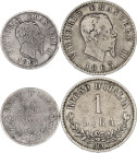 Italy 50 Centesimi - 1 Lira 1863 - 1867 M BN. KM# 14.1, 15.1; Silver., Total 7.5 g.; Vittorio Emanuele I; VF/XF