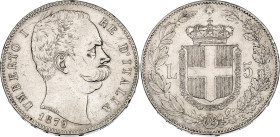Italy 5 Lire 1879 R. KM# 20, N# 13537; Silver 25 g.; Umberto I; Rome Mint;; XF