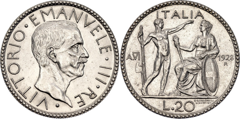 Italy 20 Lire 1928 R. KM# 69, N# 7191; Silver 15.04 g.; Vittorio Emanuele III; R...