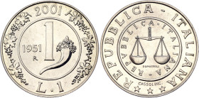 Italy 1 Lira 2001 R. KM# 220, N# 52761; Silver 6 g.; History of the Lira - Lira 1951; Mintage 6100 pcs.; UNC