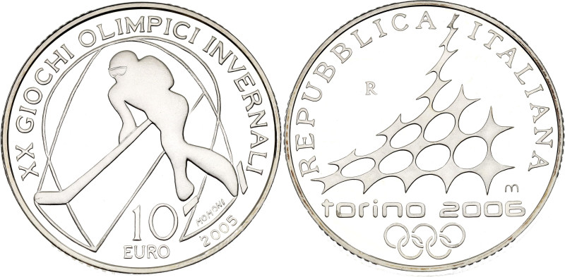 Italy 10 Euro 2005 R. KM# 261, N# 50182; Silver 22 g., Proof; XX Olympic Winter ...