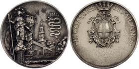 Italy Silver Award Medal "The Municipality of Milan" 20th Century (ND). Silver 30.45 g., 42.8 mm.; Obv: Sightseeings of Milan / Rev: Towered coat of a...