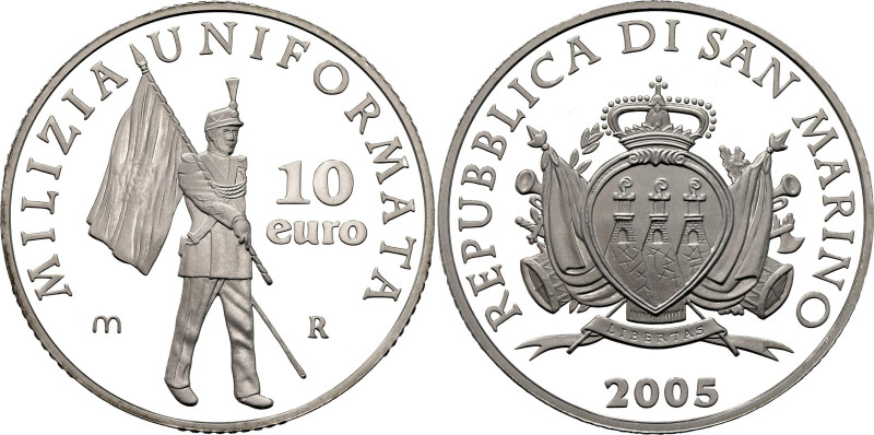 San Marino 10 Euro 2005 R. KM# 344, N# 16376; Silver 22.01 g., Proof; Milice; Ro...