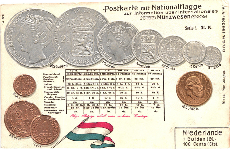 Netherlands Post Card "Coins of Netherlands" 1904 - 1912 (ND). Carton; Netherlan...