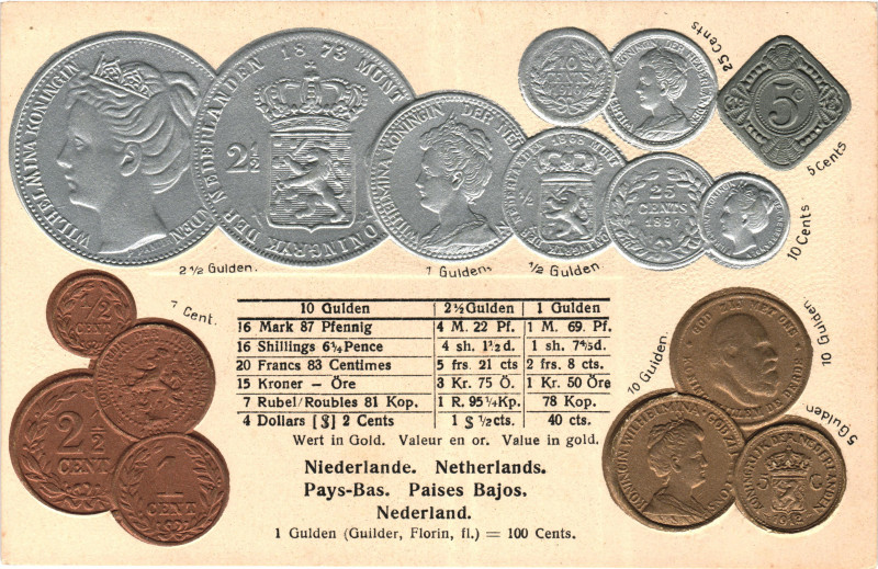 Netherlands Post Card "Coins of Netherlands" 1912 - 1937 (ND). Carton; Netherlan...