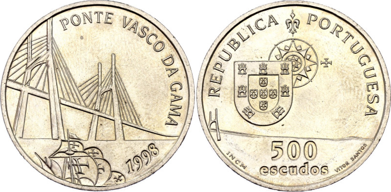 Portugal 500 Escudos 1998 INCM. KM# 705, N# 13044; Silver 14 g.; Vasco da Gama B...