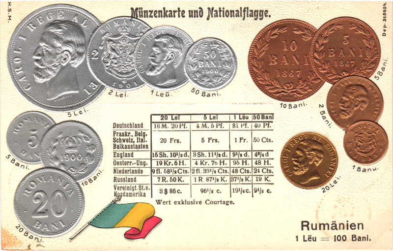 Romania Post Card "Coins of Romania" 1904 - 1912 (ND). Carton; Romania Coinage P...