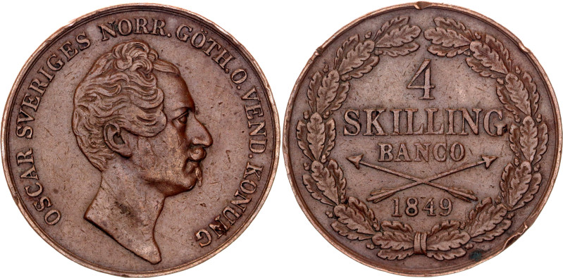 Sweden 4 Skilling 1849. KM# 672, N# 37282; Copper; Oscar I; XF