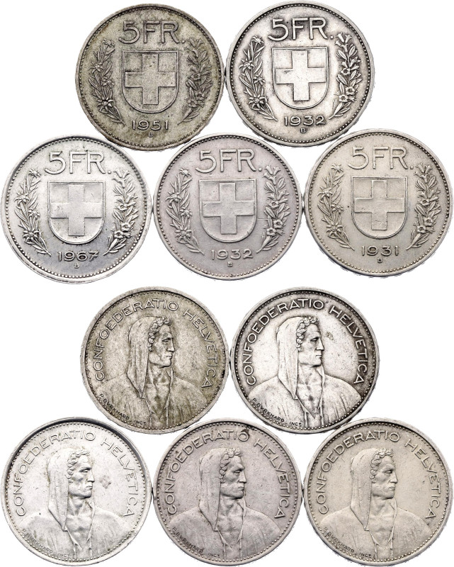 Switzerland 5 x 5 Francs 1931 - 1967 B. KM# 40, N# 194; Silver., Total weight 74...