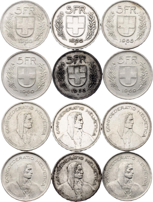 Switzerland 6 x 5 Francs 1932 - 1969 B. KM# 40, N# 194; Silver., Total weight 89...