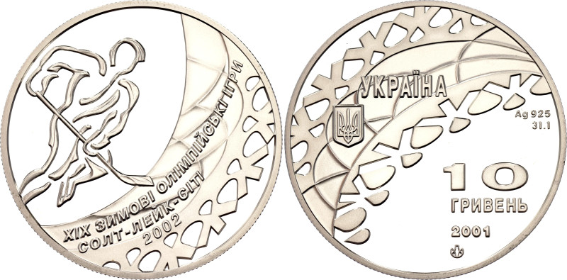 Ukraine 10 Hryven 2001. KM# 165, N# 83312; Silver 32.63 g., Proof; 2002 Winter O...