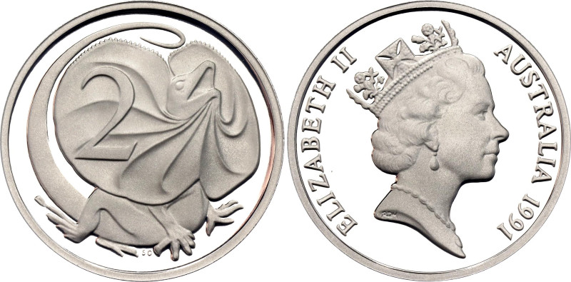 Australia 2 Cents 1991. KM# 79a, N# 160454; Silver 6.06 g., Proof; Elizabeth II;...