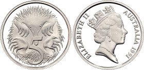 Australia 5 Cents 1991. KM# 80a, N# 160455; Silver 3.27 g., Proof; Elizabeth II; 25 Years Decimal Currency - Masterpieces in Silver; Mintage: 25000 pc...