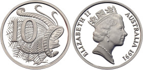 Australia 10 Cents 1991. KM# 81a, N# 160456; Silver 6.52 g., Proof; Elizabeth II; 25 Years Decimal Currency - Masterpieces in Silver; Mintage: 25000 p...