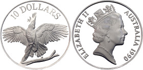 Australia 10 Dollars 1990. KM# 136, N# 81351; Silver 20.00 g., Proof; Elizabeth II; Birds of Australia - White Cockatoo; Mintage: 50000 pcs; With the ...