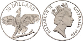 Australia 10 Dollars 1990 Piedfort. KM# P2, N# 182719; Silver 40.00 g., Proof; Elizabeth II; Birds of Australia - White Cockatoo; Mintage: 15000 pcs