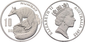 Australia 10 Dollars 1995 Piedort. KM# P7, Schön# 284a, N# 132533; Silver 40.00 g., Proof; Elizabeth II; Australia's Endangered Species - Numbat; Mint...