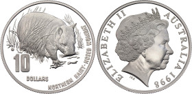 Australia 10 Dollars 1998 Piedort. KM# 397, N# 134658; Silver 40.00 g., Proof; Elizabeth II; Australia's Endangered Species - Northern Hairy Nosed Wom...