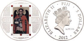 Fiji 5 Dollars 2012. N# 394498; Silver 62.2 g., Proof; Orthodox Icons: Archangel Michael Icon; The image of reverse is decorated with 10 red Swarovski...