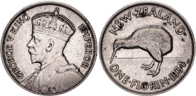 New Zealand 1 Florin 1934. KM# 4, N# 4016; Silver 11.19 g.; George V; London Mint; XF