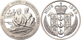 Niue 50 Dollars 1989. KM# 27, N# 104497; Silver 28.28 g., Proof; Elizabeth II; Rowing; Mintage 30000 pcs.