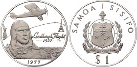 Samoa 1 Tala 1977. KM# 26a, N# 72889; Silver 31.08 g., Proof; Malietoa Tanumafili II; 50th Anniversary of Charles Lindbergh's Transatlantic flight; Mi...