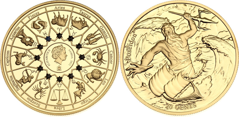 Samoa 20 Cents 2021. Gold plated copper; The Gods of Ancient Greece - Poseidon; ...