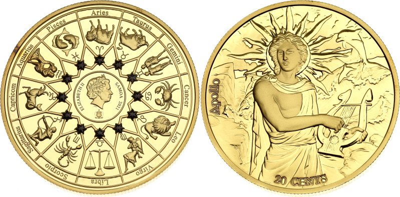 Samoa 20 Cents 2021. Gold plated copper; The Gods of Ancient Greece - Apollo; Mi...