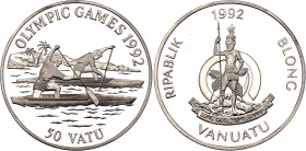 Vanuatu 50 Vatu 1992. KM# 14, Schön# 26, N# 50673; Silver 31.47 g., Proof; 1992 Olympic Games - Canoe; Mintage 40000 pcs.; With minor hairlines