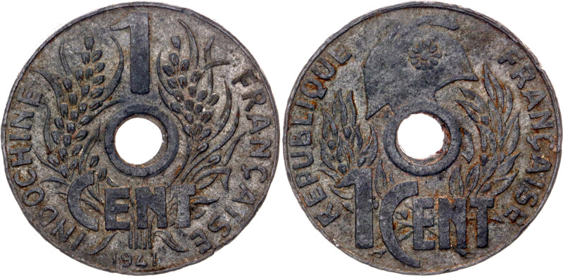 French Indochina 1 Cent 1941. KM# 24, N# 6675; Zinc; Vichy France; XF