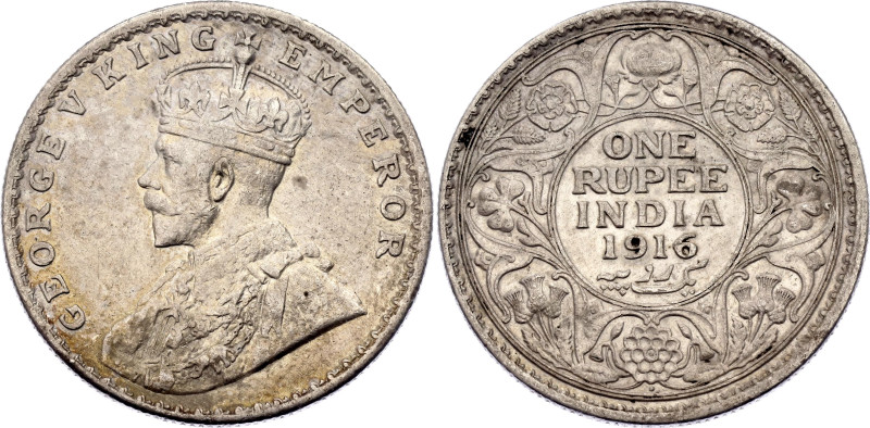 British India 1 Rupee 1916. KM# 524, N# 4851; Silver 11.51 g.; George V; Bombay ...