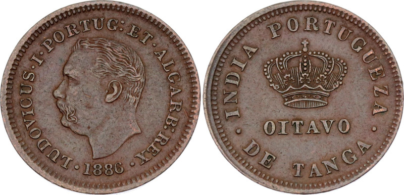 India Portuguese 1/8 Tanga 1886. KM# 307, N# 17299; Copper; Luis I; Calcutta Min...