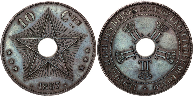 Belgian Congo 10 Centimes 1887. KM# 4, LA# VCM-5, N#7012; Copper; Leopold II; UN...