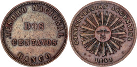 Argentina 2 Centavos 1854. KM# 24, CJ# 2, N# 25415; Copper; VF/XF