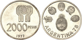 Argentina 2000 Pesos 1977. KM# 79, N# 14509; Silver 15 g.; World Football Championship; Mintage 98837 pcs.; UNC