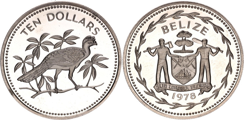 Belize 10 Dollars 1978 FM. KM# 45a, N# 21401; Copper-nickel., Proof; Avifauna of...