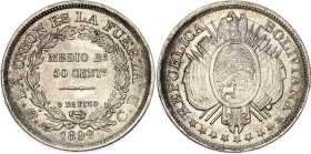 Bolivia 50 Centavos 1899 PTS CB. KM# 161.5, N# 26167; Lettering without weight; Silver; UNC with full mint luster