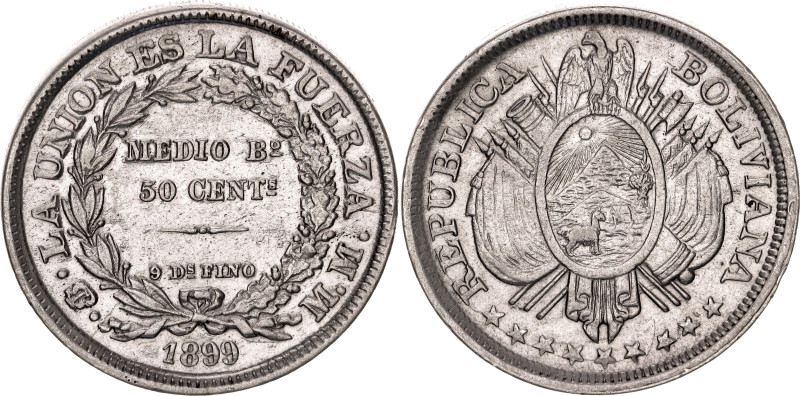 Bolivia 50 Centavos 1899 PTS MM. KM# 161.5, N# 26167; Silver 12.5 g.; AUNC