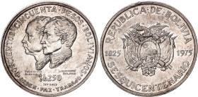 Bolivia 250 Pesos 1975. KM# 195, Schön# 29, N# 32229; Silver 15 g.; 150th Anniversary of Independence; UNC