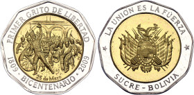 Bolivia Sucre 2009. Bi-Metallic/Silver., Proof; 200 Years of Independence; In original folder