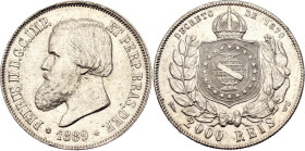 Brazil 2000 Reis 1889. KM# 485, N# 19792; Silver 25.5 g.; Pedro II; XF