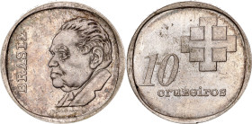 Brazil 10 Cruzeiros 1975. KM# 588, Schön# 90, N# 33393; Silver 11.3 g.; 10th Anniversary of Brazil Central Bank; AUNC