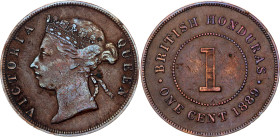 British Honduras 1 Cent 1889. KM# 6, N# 22480; Bronze; Victoria; Mintage 50000 Pcs; XF