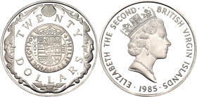 British Virgin Islands 20 Dollars 1985 FM. KM# 52, N# 32505; Silver 19.1 g., Proof; Elizabeth II; Sunken Ship Treasures of the Caribbean 1985 – Gold D...