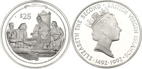 British Virgin Islands 25 Dollars 1992. KM# 106, N# 59640; Silver 21.54 g., Proof; 500th Anniversary of the Discovery of the New World-Queen Isabella ...