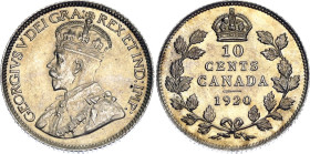 Canada 10 Cents 1920. KM# 23a, N# 389; Silver; George V; UNC with amazing golden toning